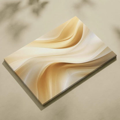 Abstract digital art canvas wall art featuring smooth flowing beige and cream waves.