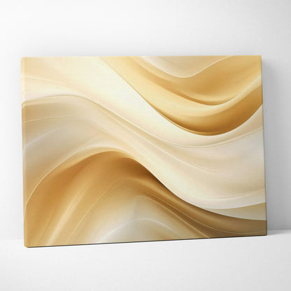 Abstract digital art canvas wall art featuring smooth flowing waves in beige and cream tones.