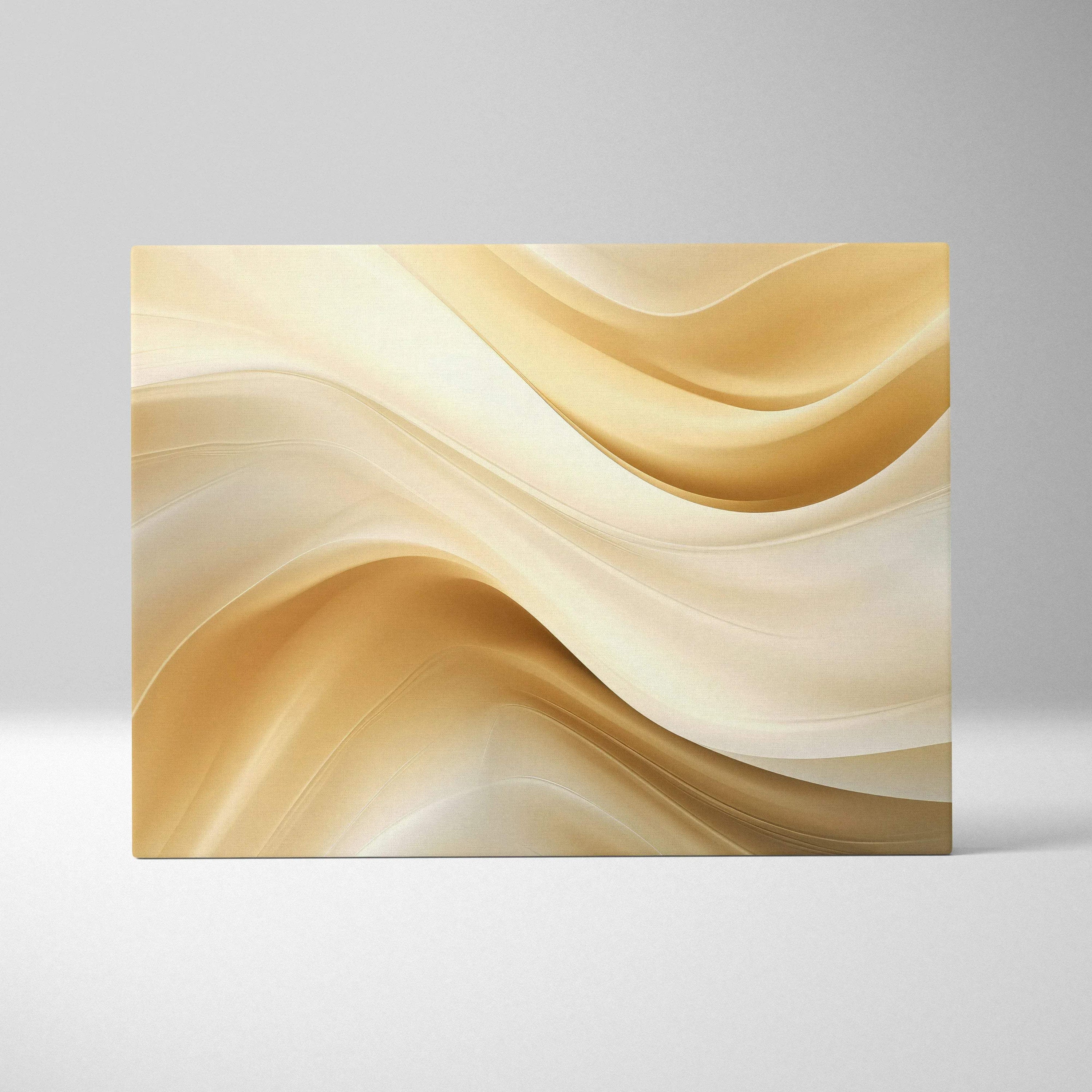 Abstract canvas art with smooth flowing waves in beige, cream, and gold tones on a digital print wall art canvas.