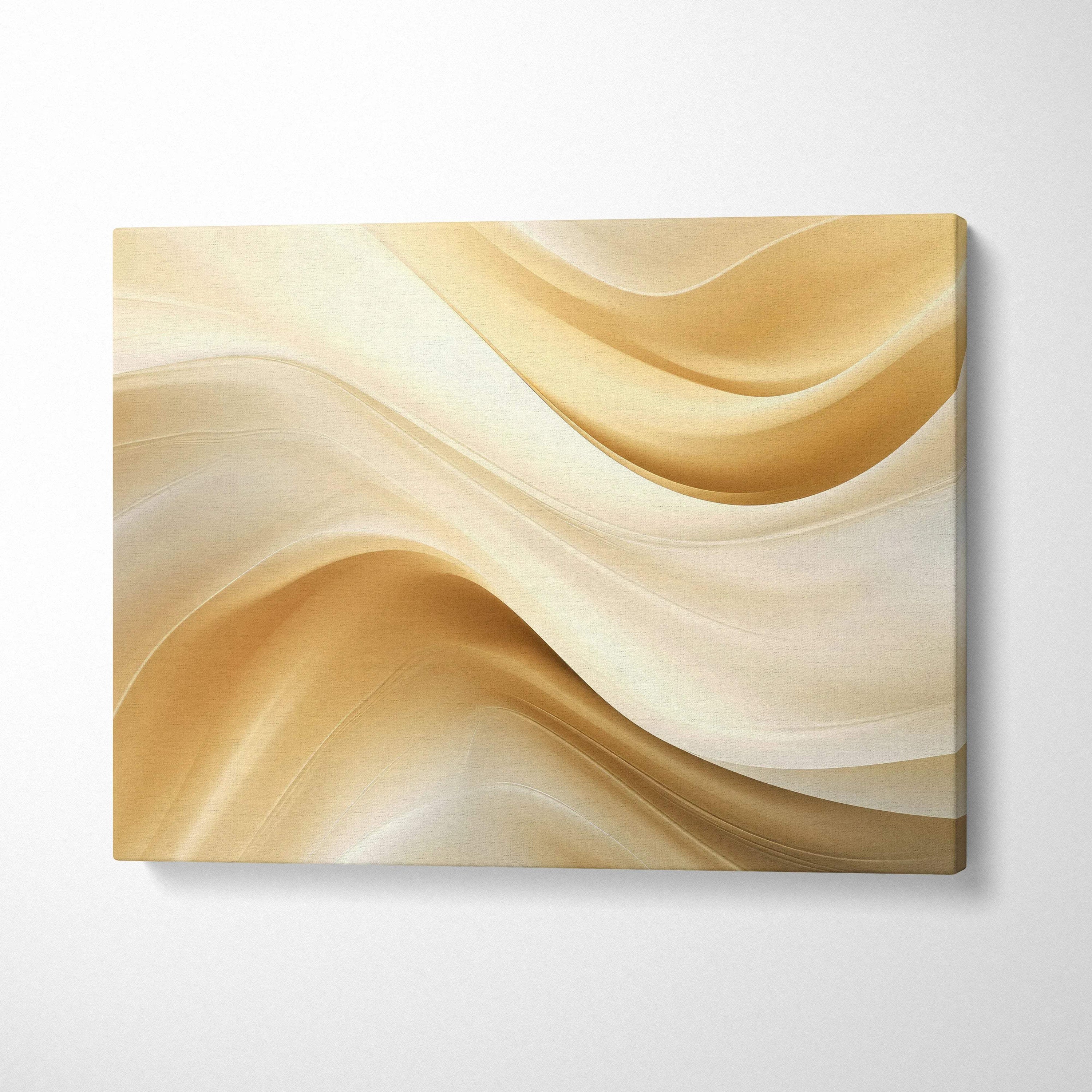 Abstract digital art canvas with smooth flowing beige and cream waves, modern wall art design.
