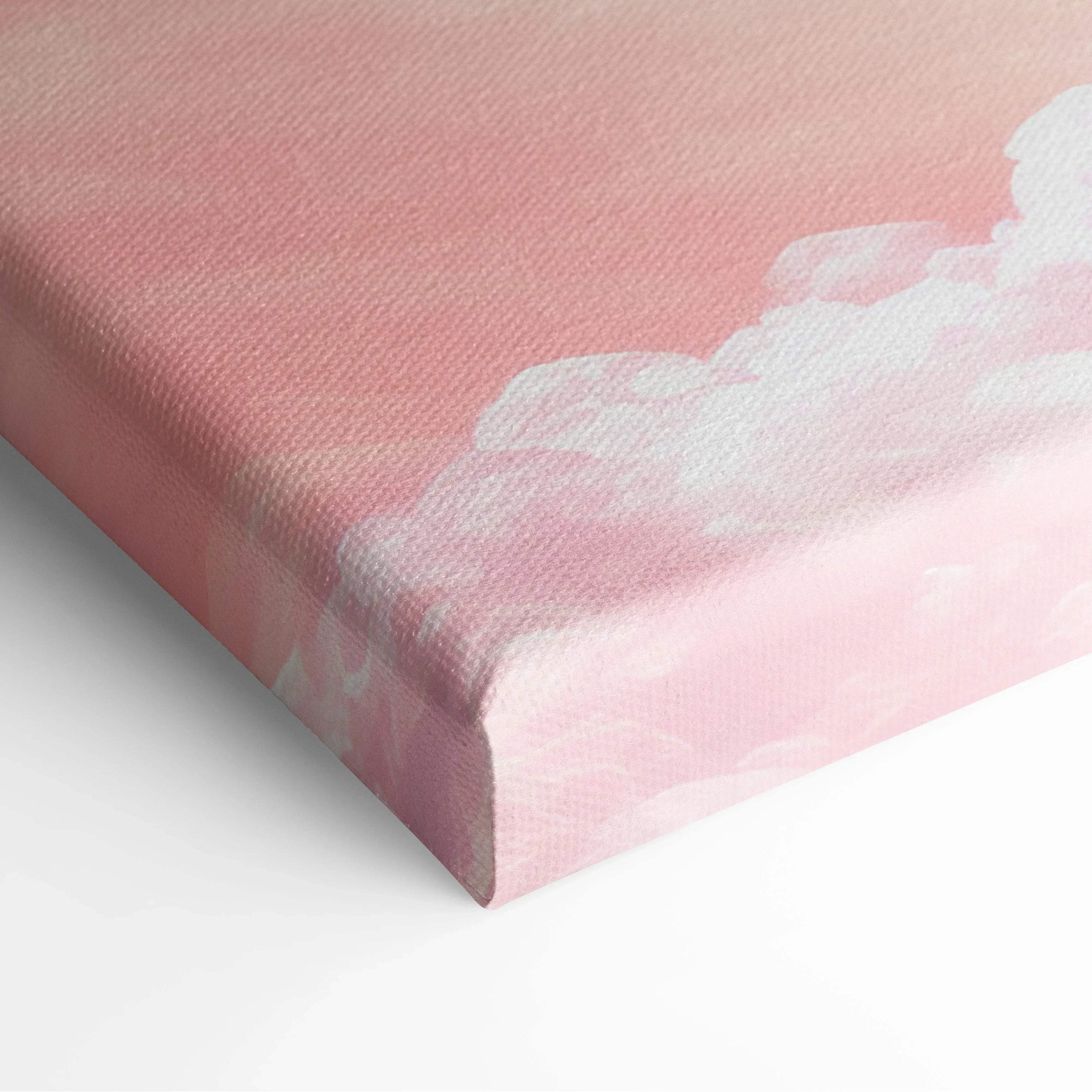 Soft pink and white abstract digital canvas art with textured brushstroke details on wrapped edges.