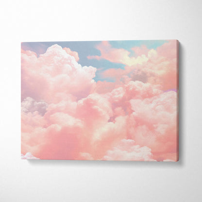 Modern abstract canvas wall art with soft pink and blue cloud patterns in digital style.