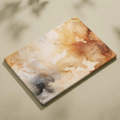 Abstract digital art canvas with warm beige, brown, and gray fluid textures on wall art panel.