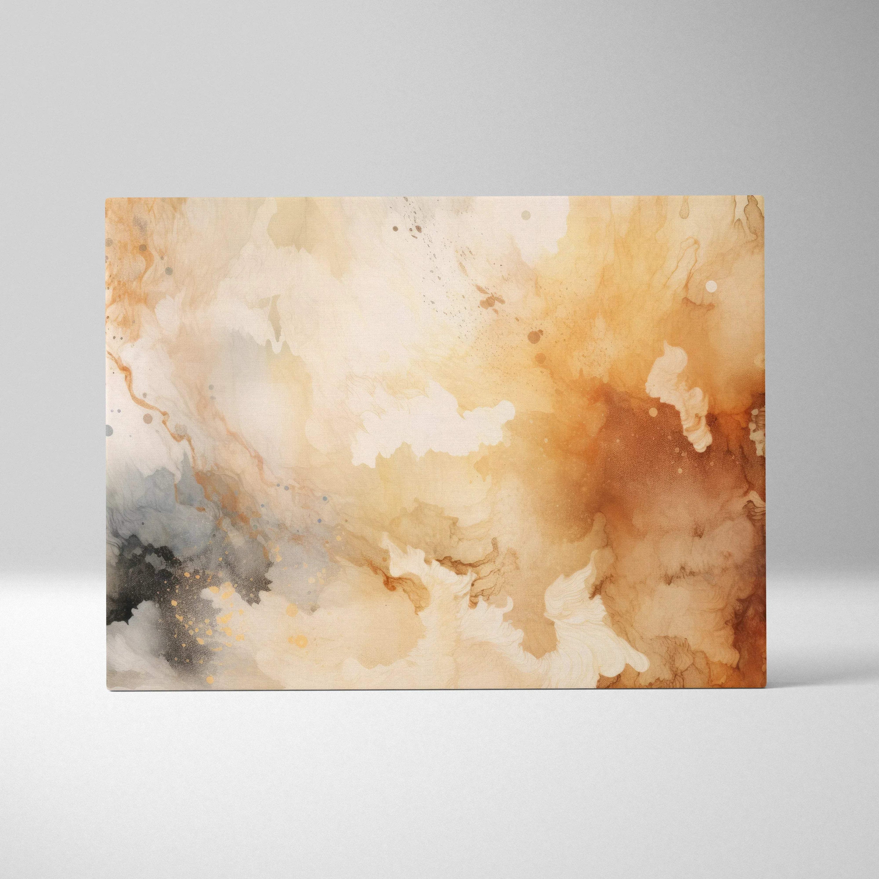 Abstract warm beige and brown tones digital art on canvas wall art with subtle dark accents.