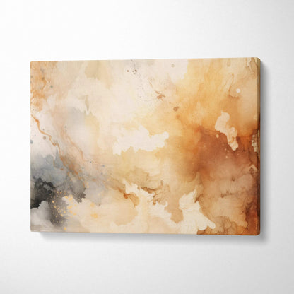 Abstract digital art canvas wall art with warm beige, brown, and gray tones on horizontal canvas.