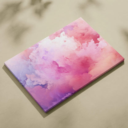 Abstract digital canvas art with pink, purple, and white cloud-like textures for wall decor.