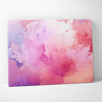 Abstract digital canvas art with swirling pink, purple, and peach clouds blending softly on wall decor.