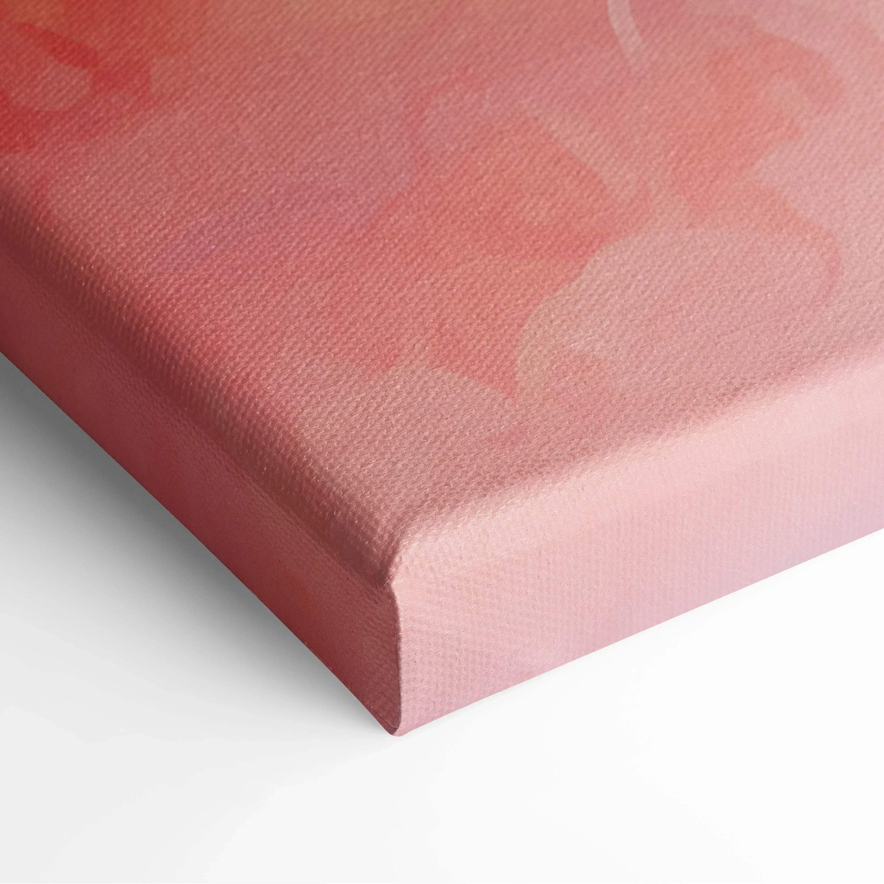 Pink and coral abstract digital art on textured canvas print with subtle organic shapes.