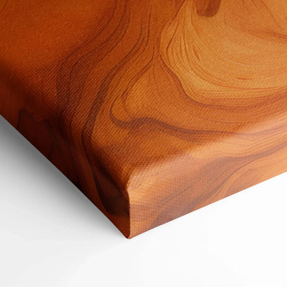Canvas art print with warm orange and brown swirling abstract patterns, textured surface.