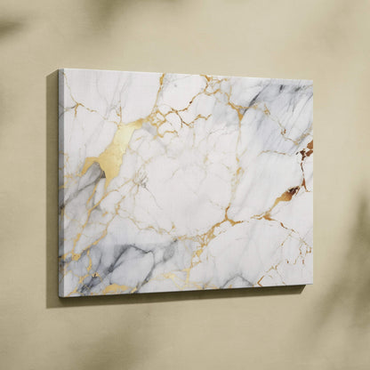 Abstract white and gray marble-patterned canvas art with gold veining for modern wall decor.