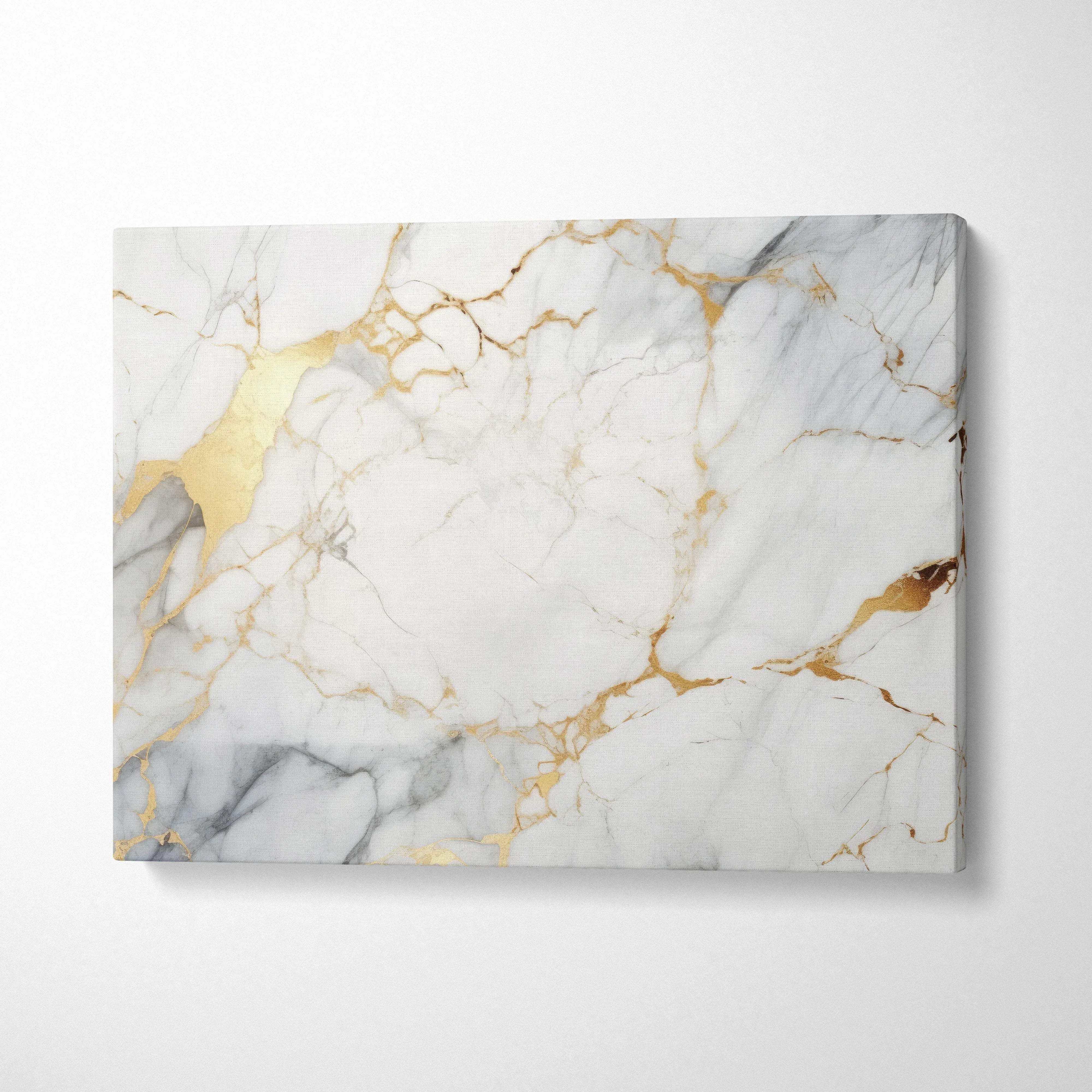 White and gold marble pattern canvas art wall decor in horizontal layout.