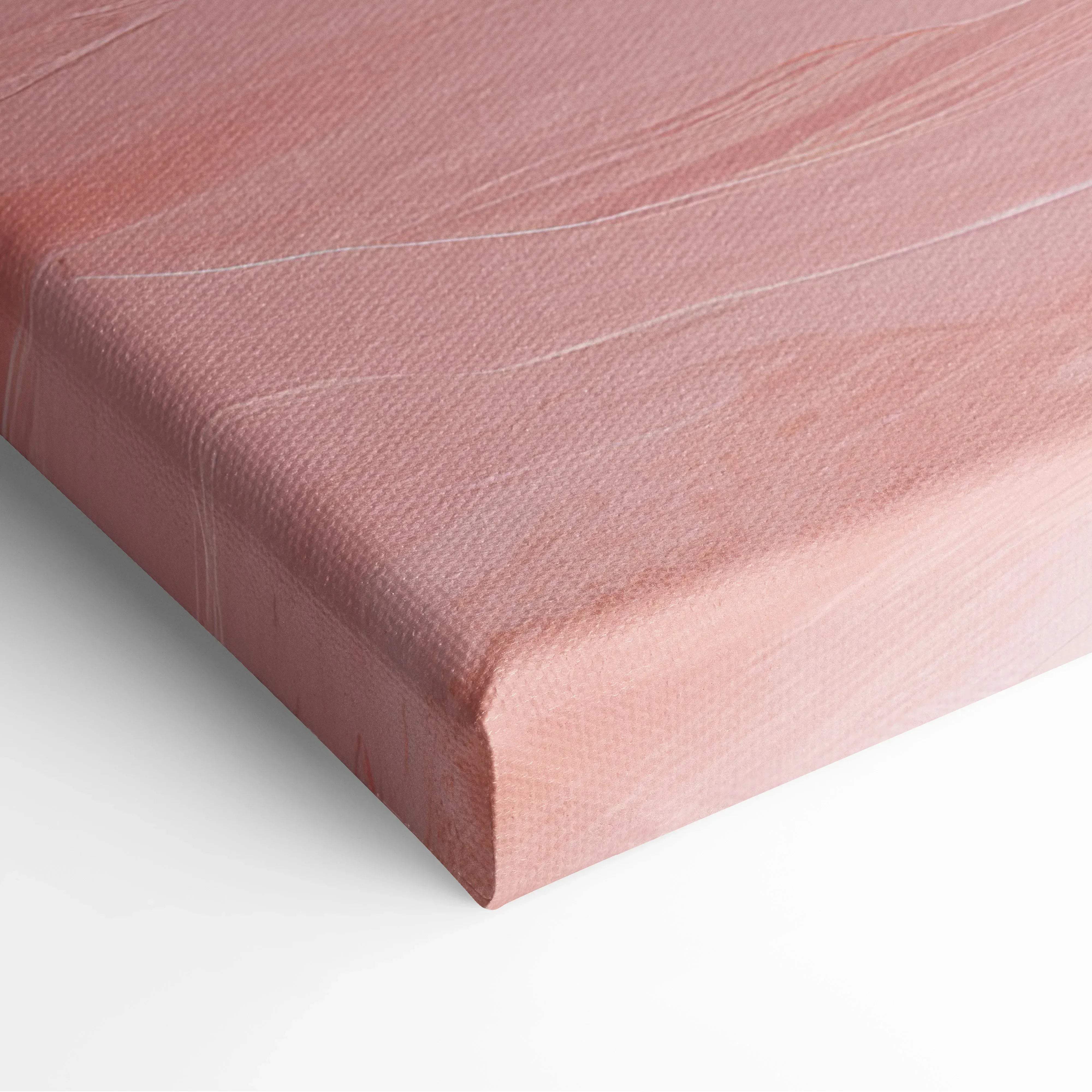 A blush pink canvas wall art with textured wrinkled surface and visible stitching, perfect for modern home decor