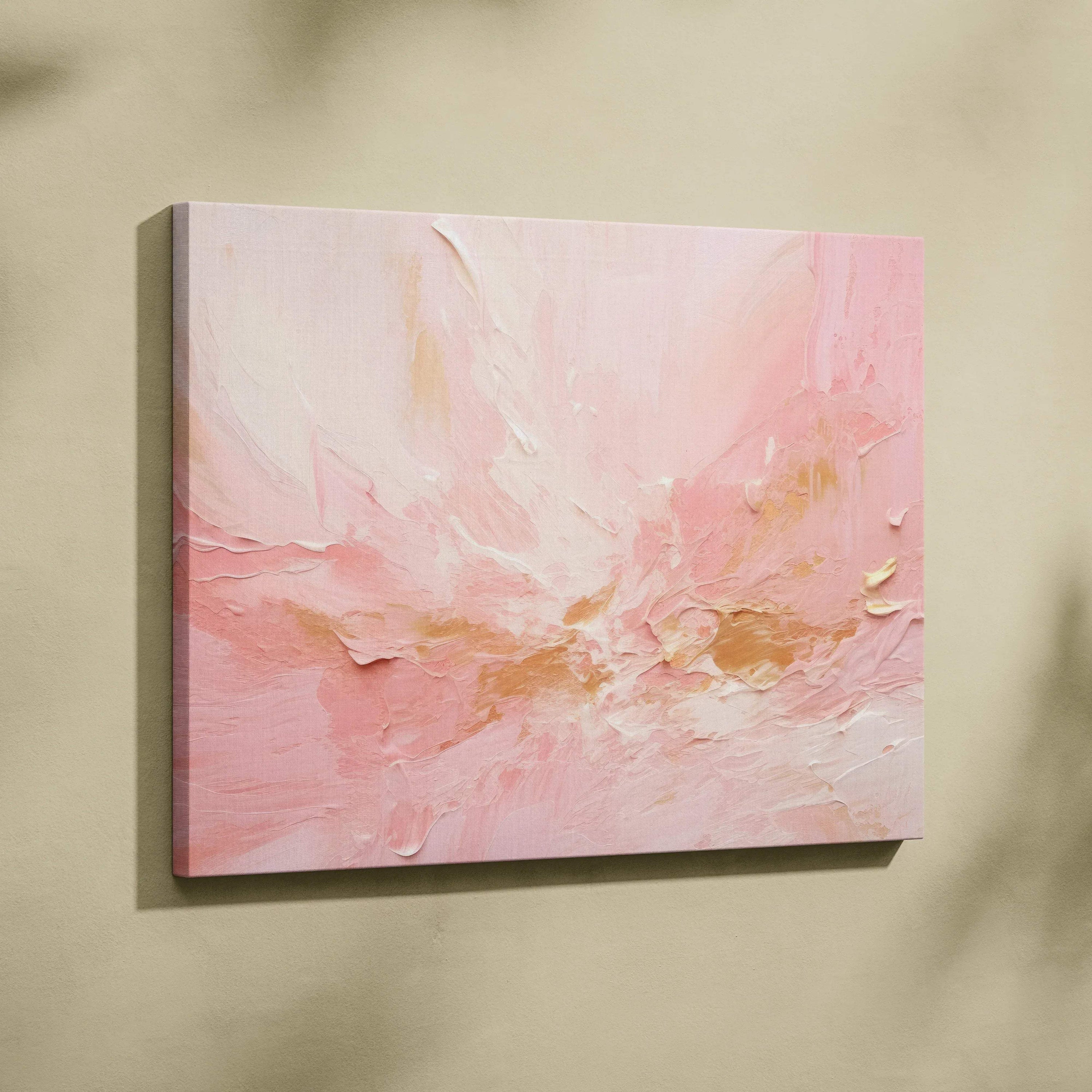 Abstract pink and gold textured canvas art print with soft brushstroke details on wall art canvas.