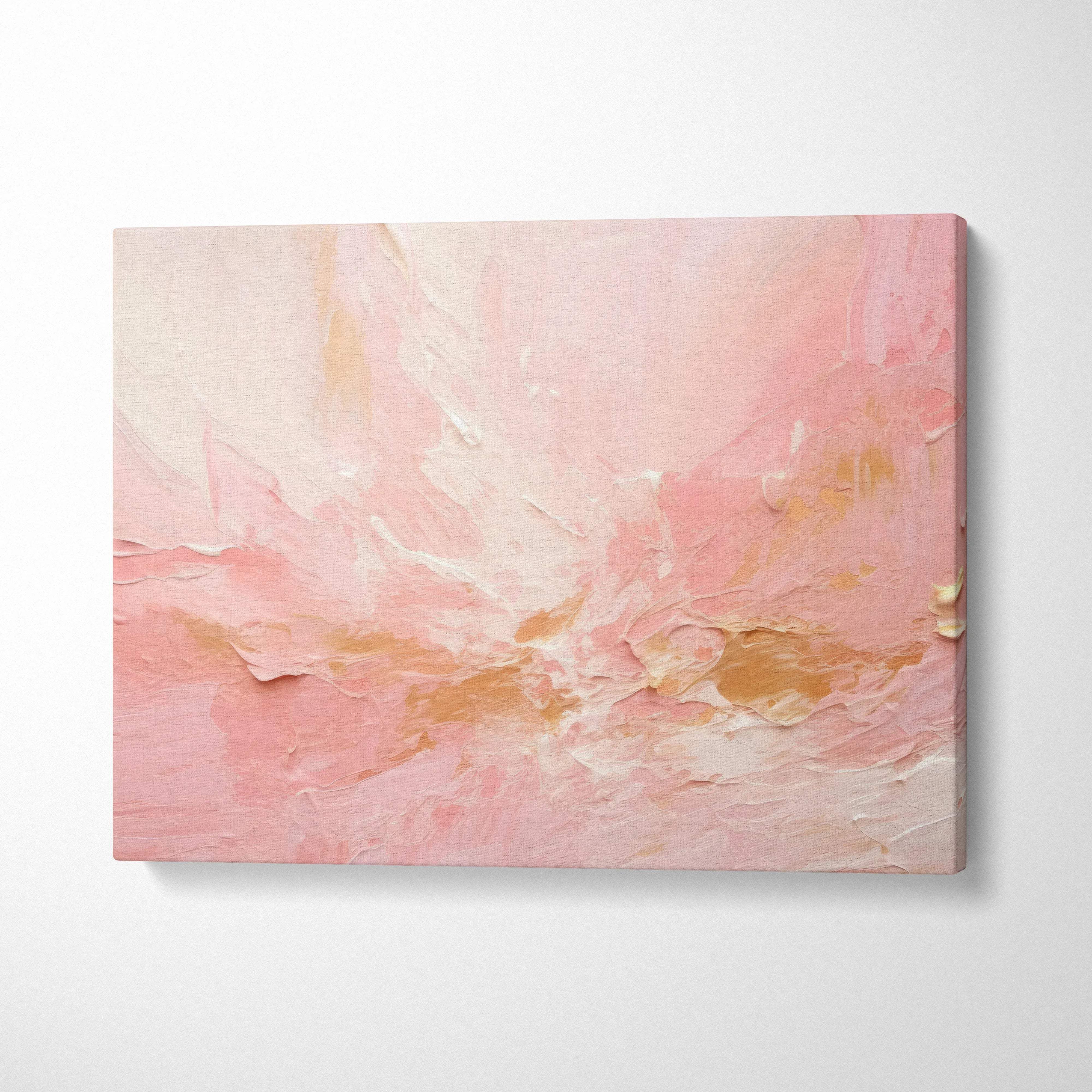 Abstract pink and beige textured canvas art with gold accents, modern wall art print.