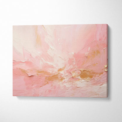 Abstract pink and beige textured canvas art with gold accents, modern wall art print.