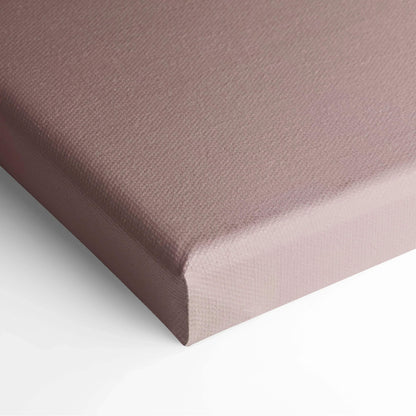 Close-up of pinkish mauve textured canvas edge for wall art with tight, smooth fabric wrap.