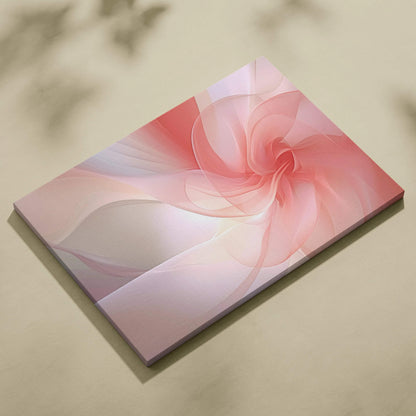 Abstract pink and white swirling digital art on canvas wall art with soft, flowing shapes.