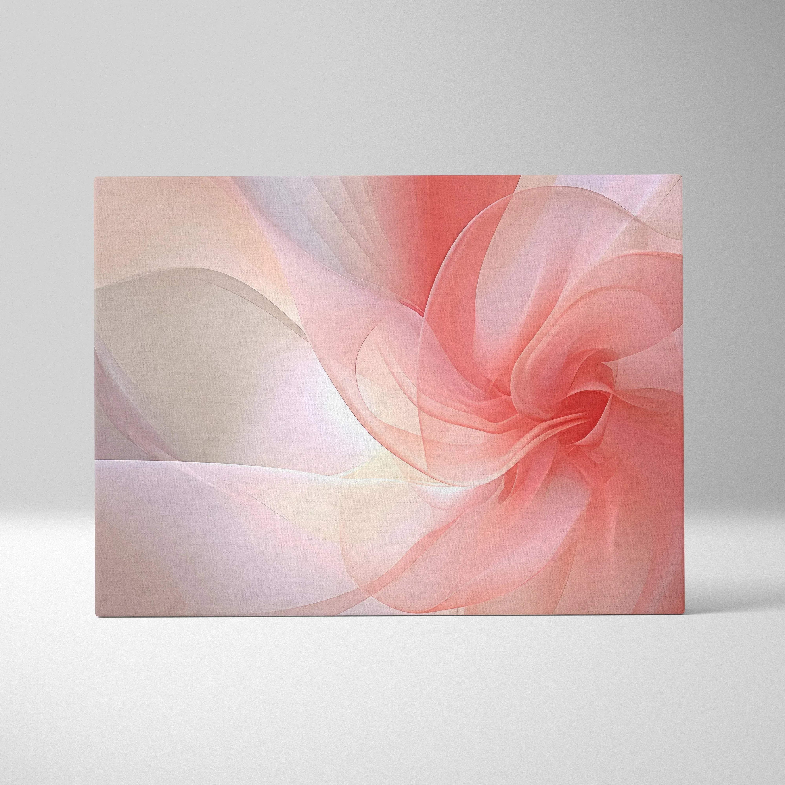 Abstract digital art canvas print featuring soft swirling shapes in pastel pink and beige tones.