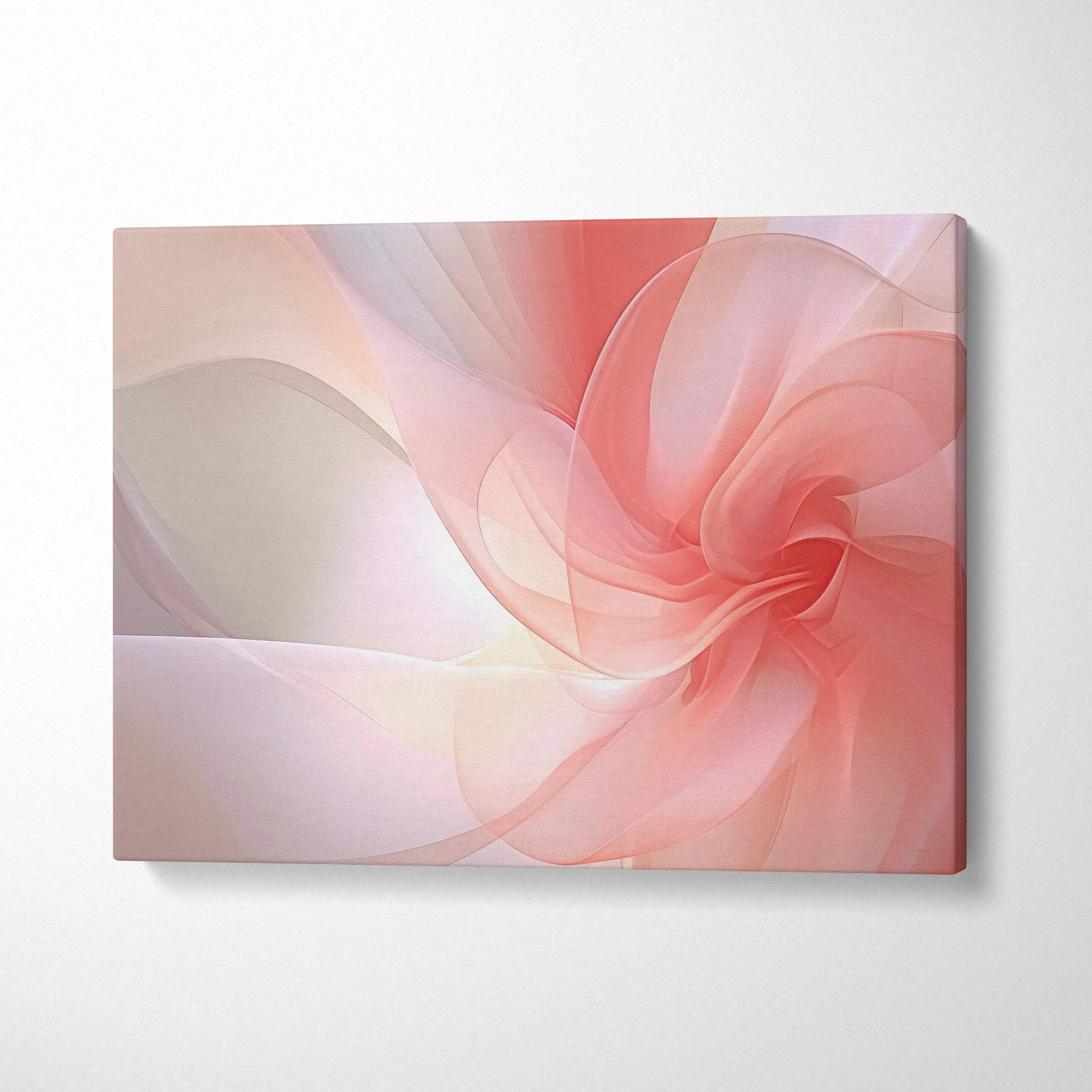 Abstract digital art canvas wall art featuring soft swirling pink and peach tones on light background.