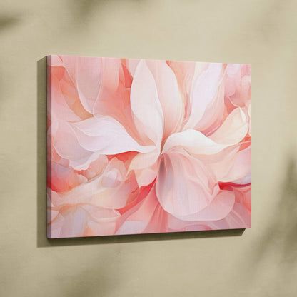Abstract digital art canvas wall print with soft flowing shapes in pastel pinks and whites.