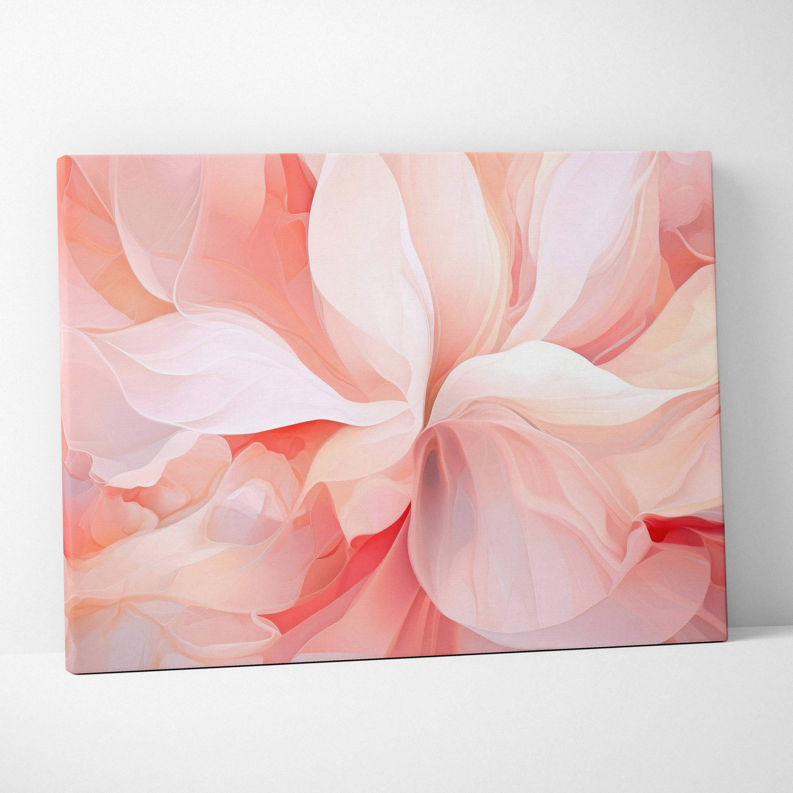Abstract digital art canvas with soft, flowing petals in shades of blush, peach, and cream for modern wall art.