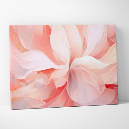 Abstract digital art canvas with soft, flowing petals in shades of blush, peach, and cream for modern wall art.