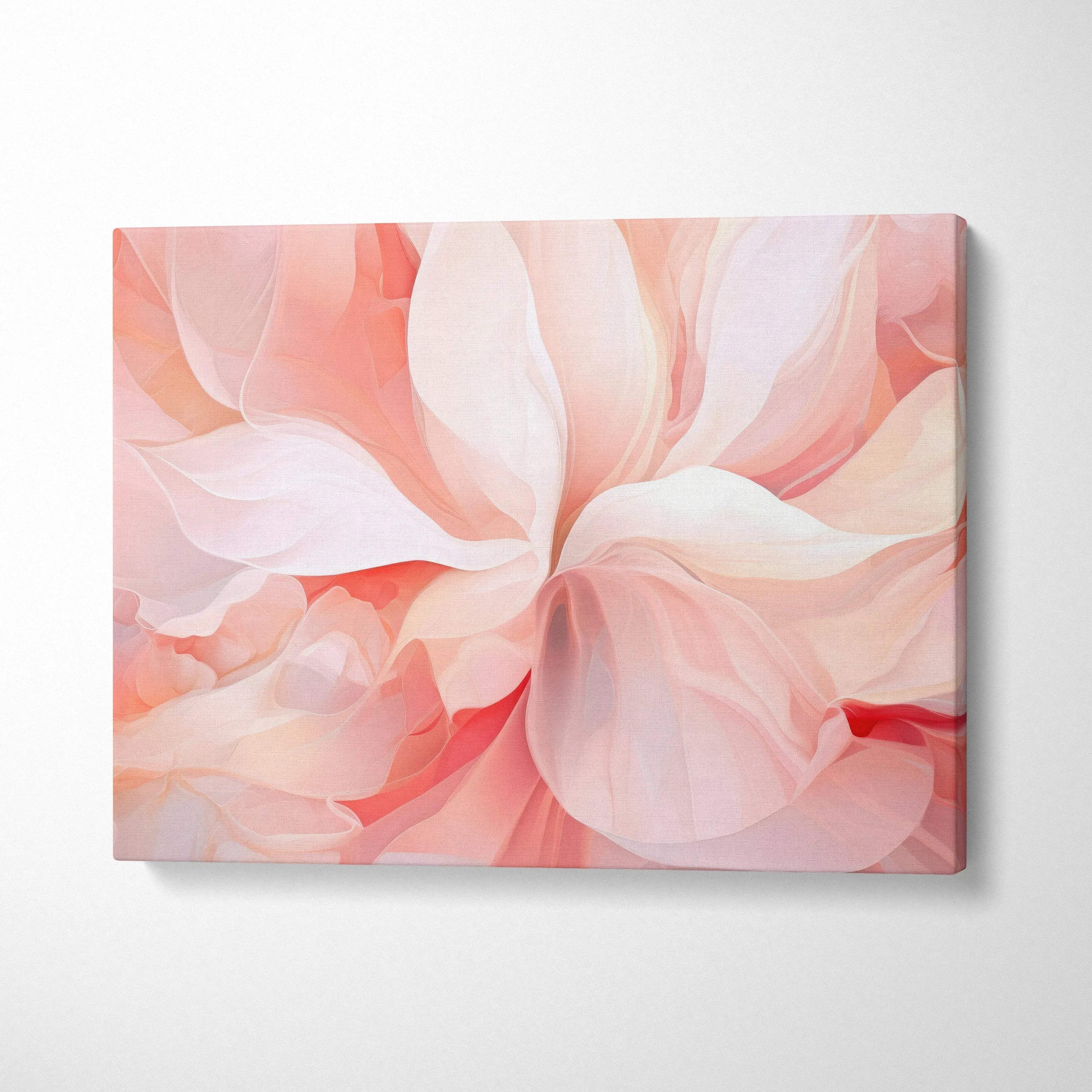 Abstract digital art canvas wall print with soft pink and peach flowing shapes, modern canvas art.