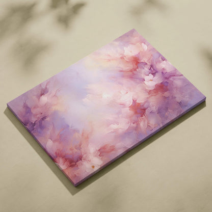 Abstract digital canvas art with soft pink, purple, and peach clouds blending smoothly on wall art print.