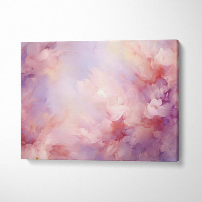 Abstract modern digital canvas wall art with soft pink, purple, and peach tones on textured canvas.