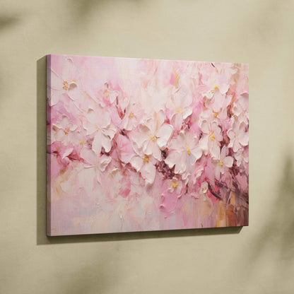 Abstract pink and white floral digital canvas art wall decor with soft brushstrokes.