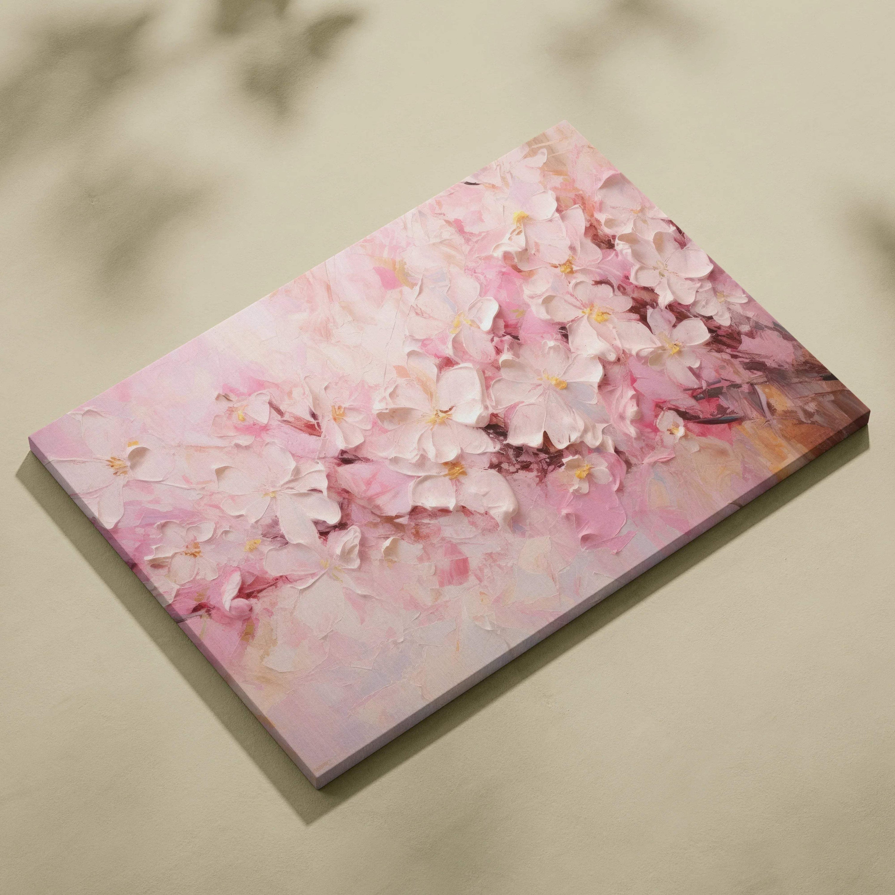 Pink and white floral abstract digital canvas art with soft brushstroke texture.
