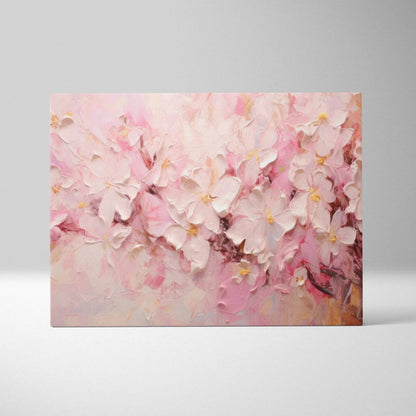 Abstract digital canvas art featuring soft pink and white floral shapes with textured brush strokes.