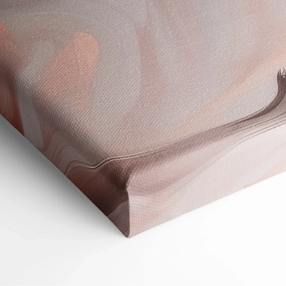 Close-up of canvas wall art with soft pink, beige, and gray abstract digital brushstrokes and smooth texture.