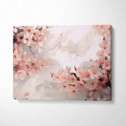 Floral abstract digital art canvas with soft pink blossoms and swirling beige tones wall art.