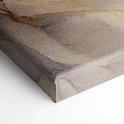 Abstract soft beige and taupe tones printed on textured canvas wall art with subtle brushstroke details.