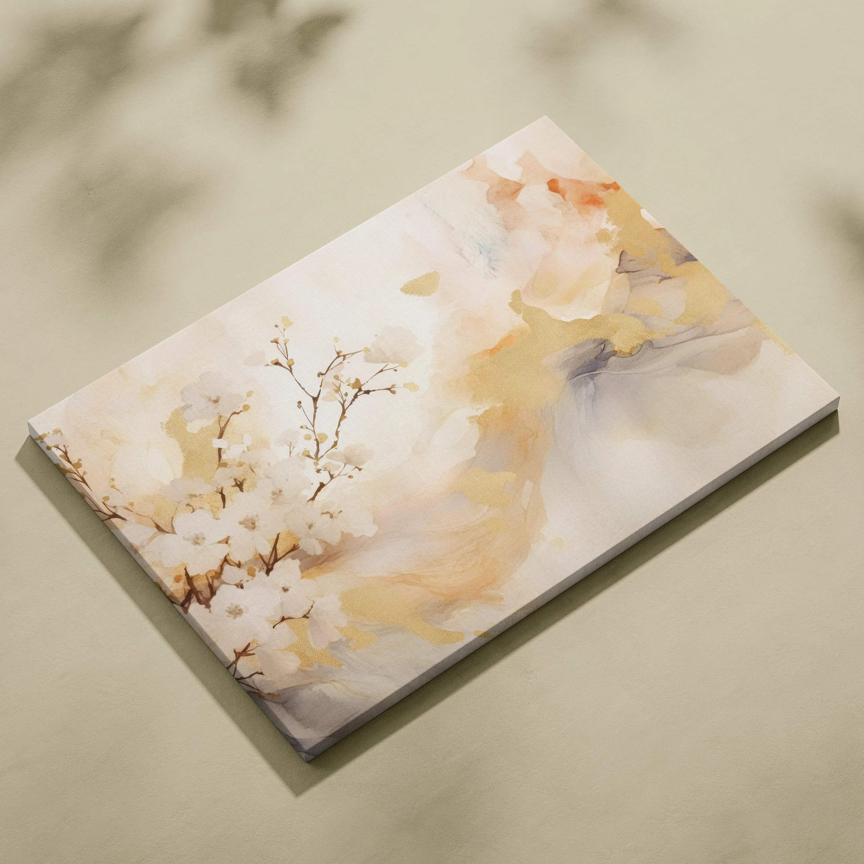 Abstract digital art canvas with soft beige, white, and light brown hues, floral-inspired wall art.