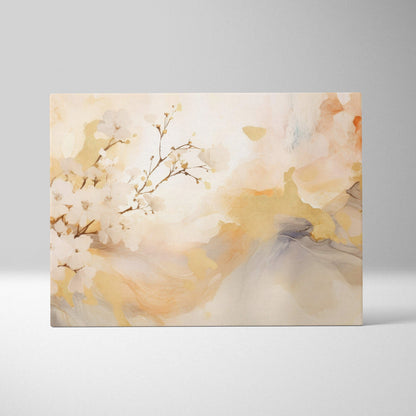 Abstract beige and soft yellow floral digital art on canvas wall art print.