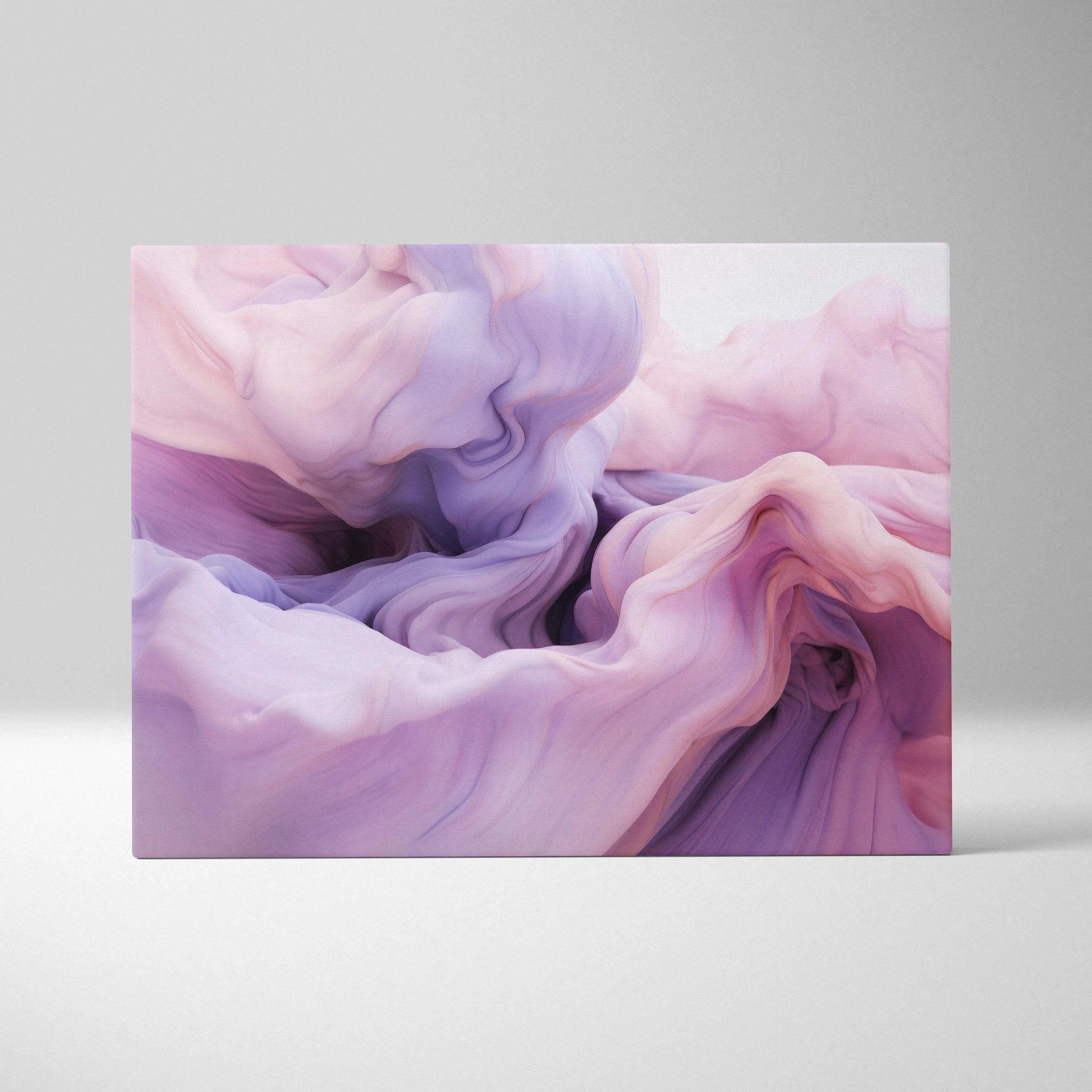 Abstract digital canvas wall art featuring flowing, soft pastel shades of pink and lavender with smooth, wave-like textures.