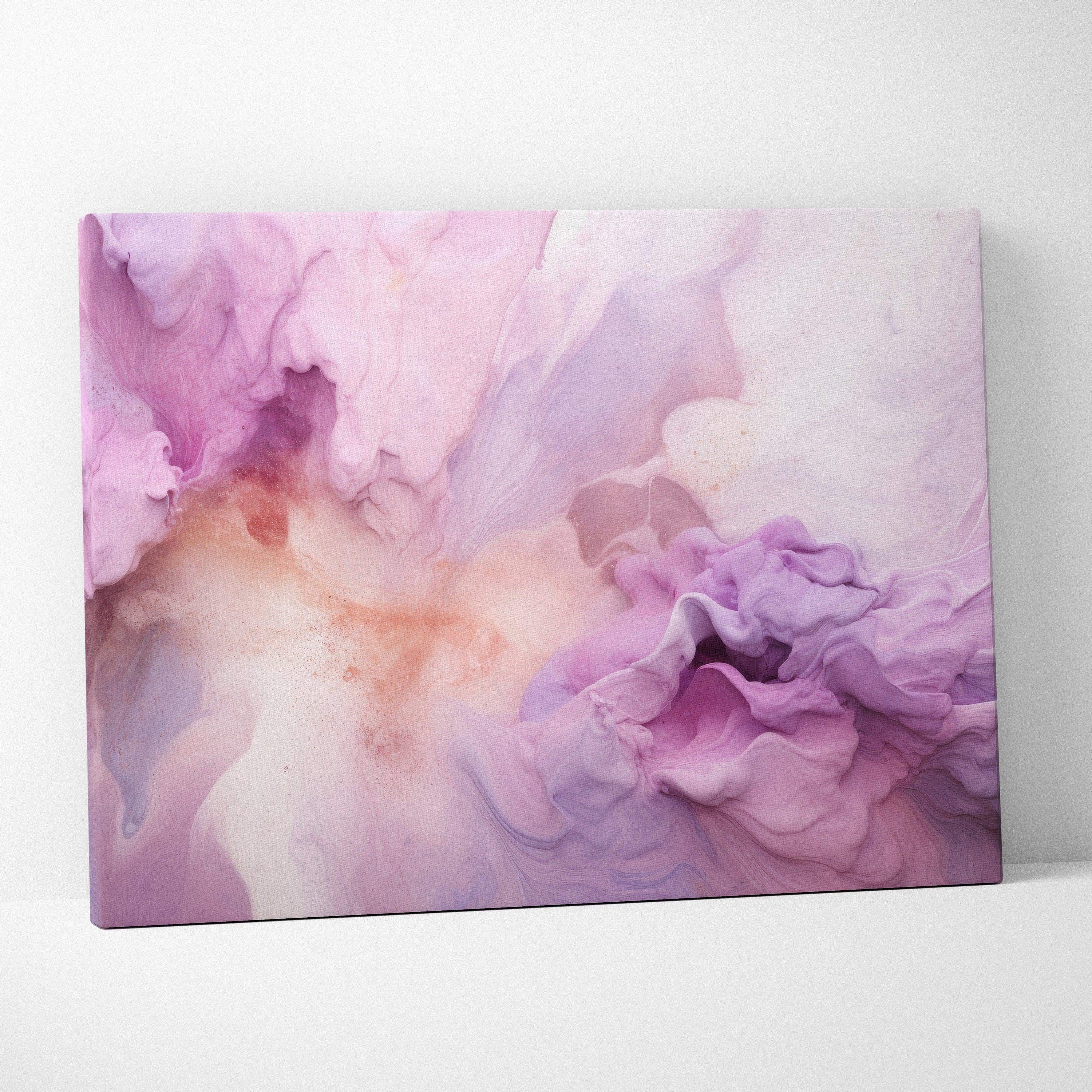 Abstract purple and pink watercolor design canvas art with soft flowing shapes on wall art canvas.