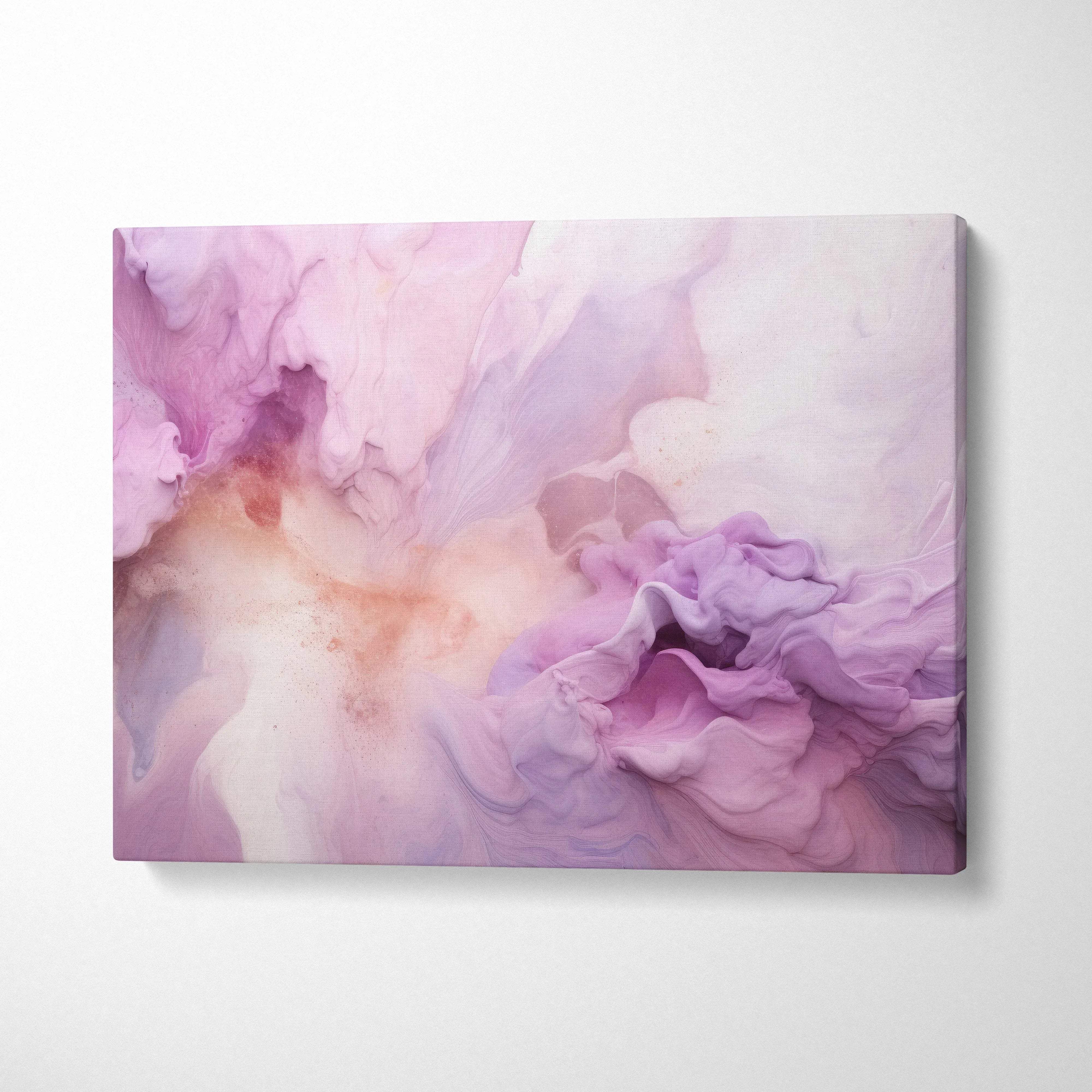 Abstract vibrant purple and pink watercolor style digital art canvas wall art in soft flowing shapes.
