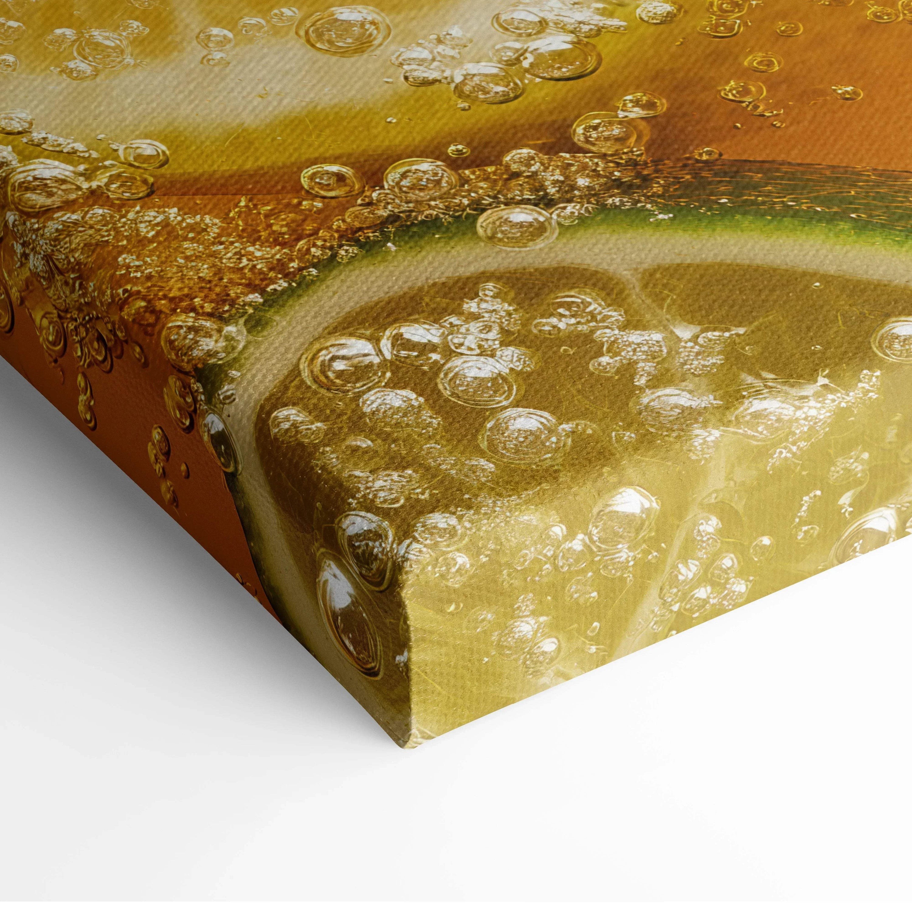 Close-up of vibrant lime slice submerged in sparkling liquid on canvas wall art print.