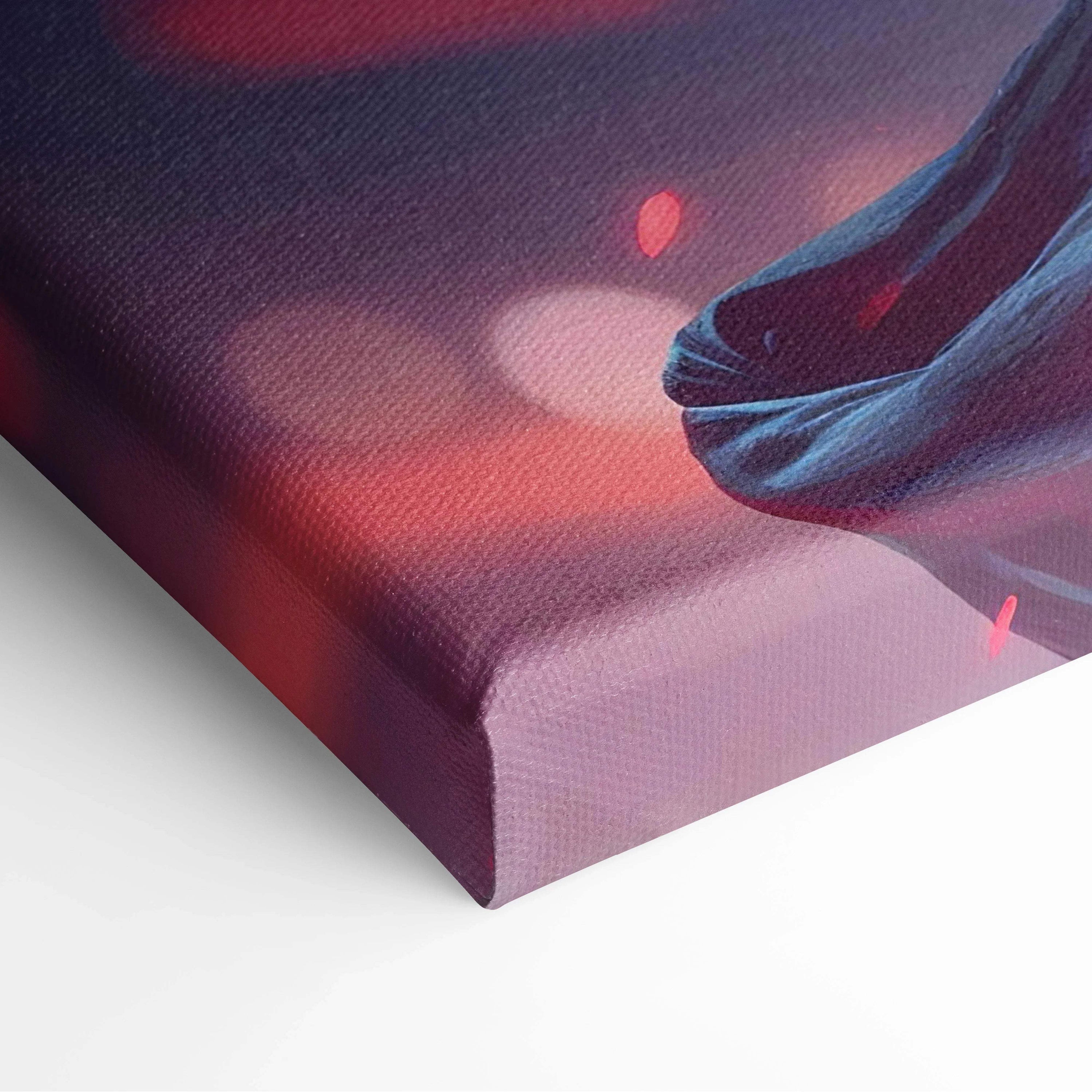 Futuristic cyberpunk samurai with glowing red katana on dark blue canvas print