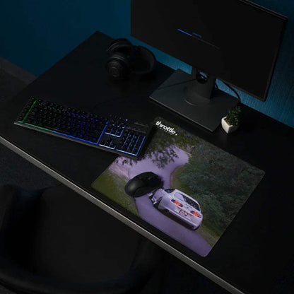 Large gaming mouse pad with Toyota Supra Mk4 car on a forest road design.