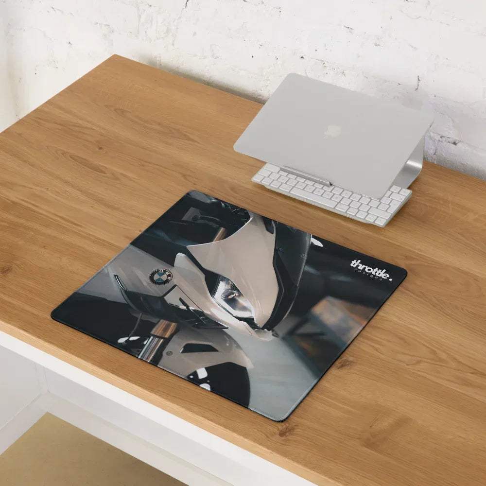 Black and white bmw inspired s1000rr gaming mouse pad with glossy finish large xl extended size