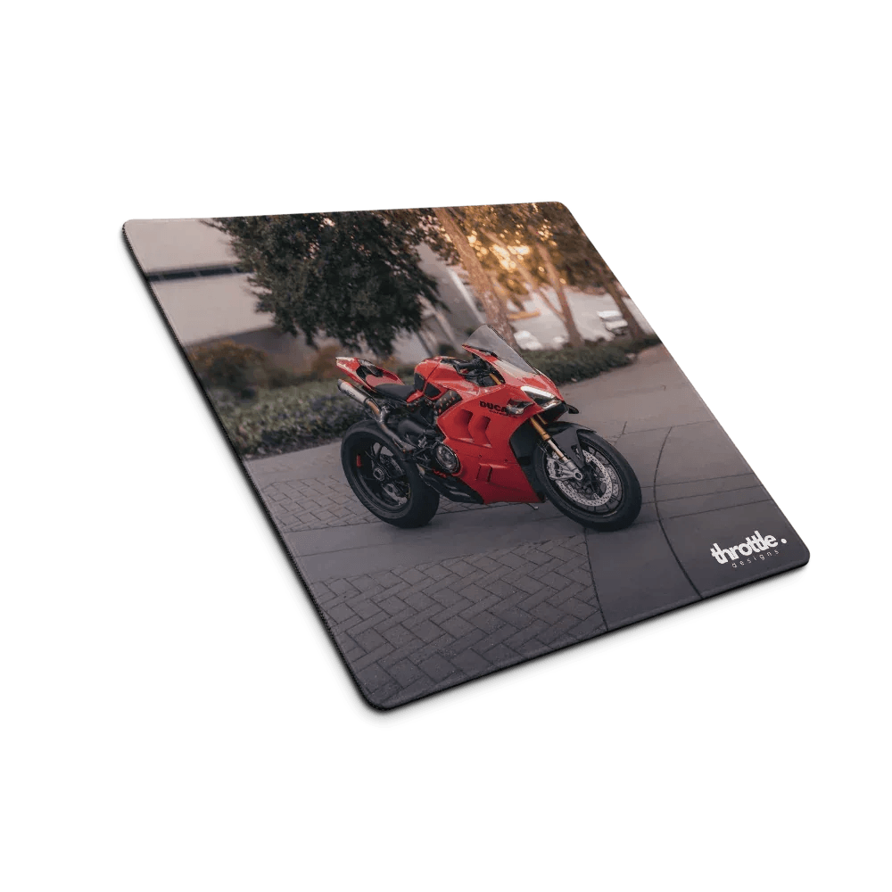 Red ducati panigale v4s gaming mouse pad large xl printed with motorcycle on smooth fabric surface with rounded corners