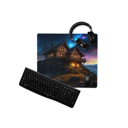 Black matte qwerty keyboard on epic fantasy night sky mouse pad