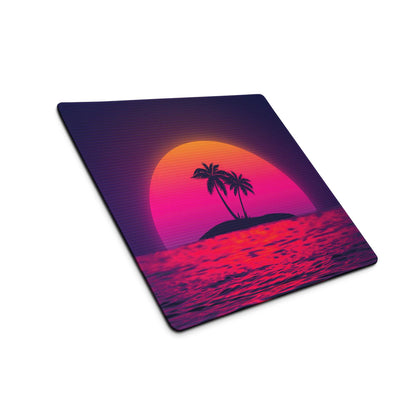 Vaporwave sunset gaming mouse pad with vibrant retro ocean glow and non-slip backing