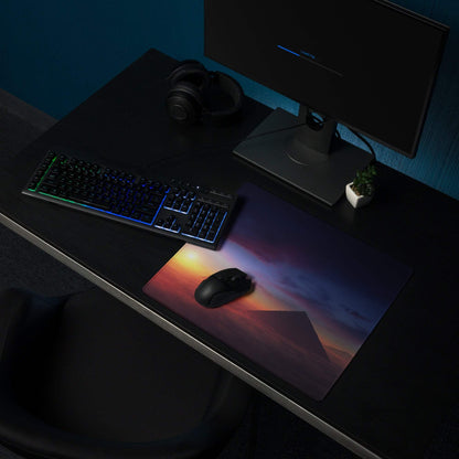 Epic Sunrise Landscape gaming mouse pad with sunset dunes, non-slip backing