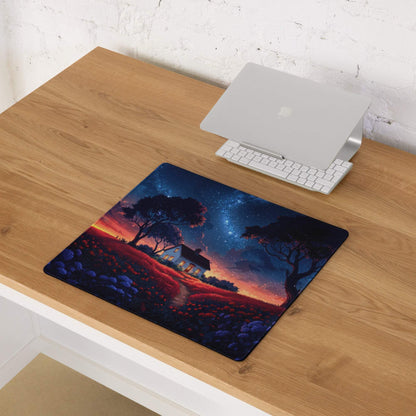 Dreamy night sky cottage gaming mouse pad with non-slip base
