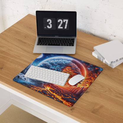 Vibrant ice and fire tree of life gaming mouse pad with non-slip base